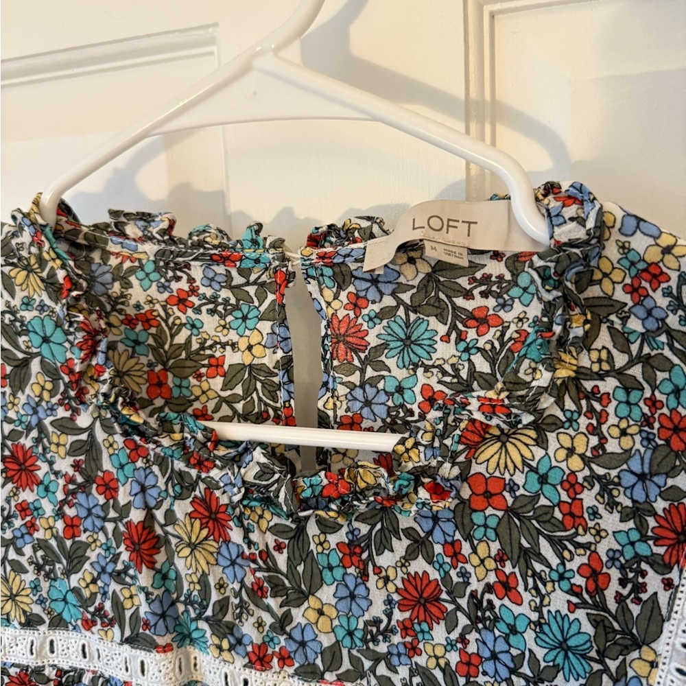 LOFT Floral Blouse with Lace Detail - Multicolor - Picture 3 of 4